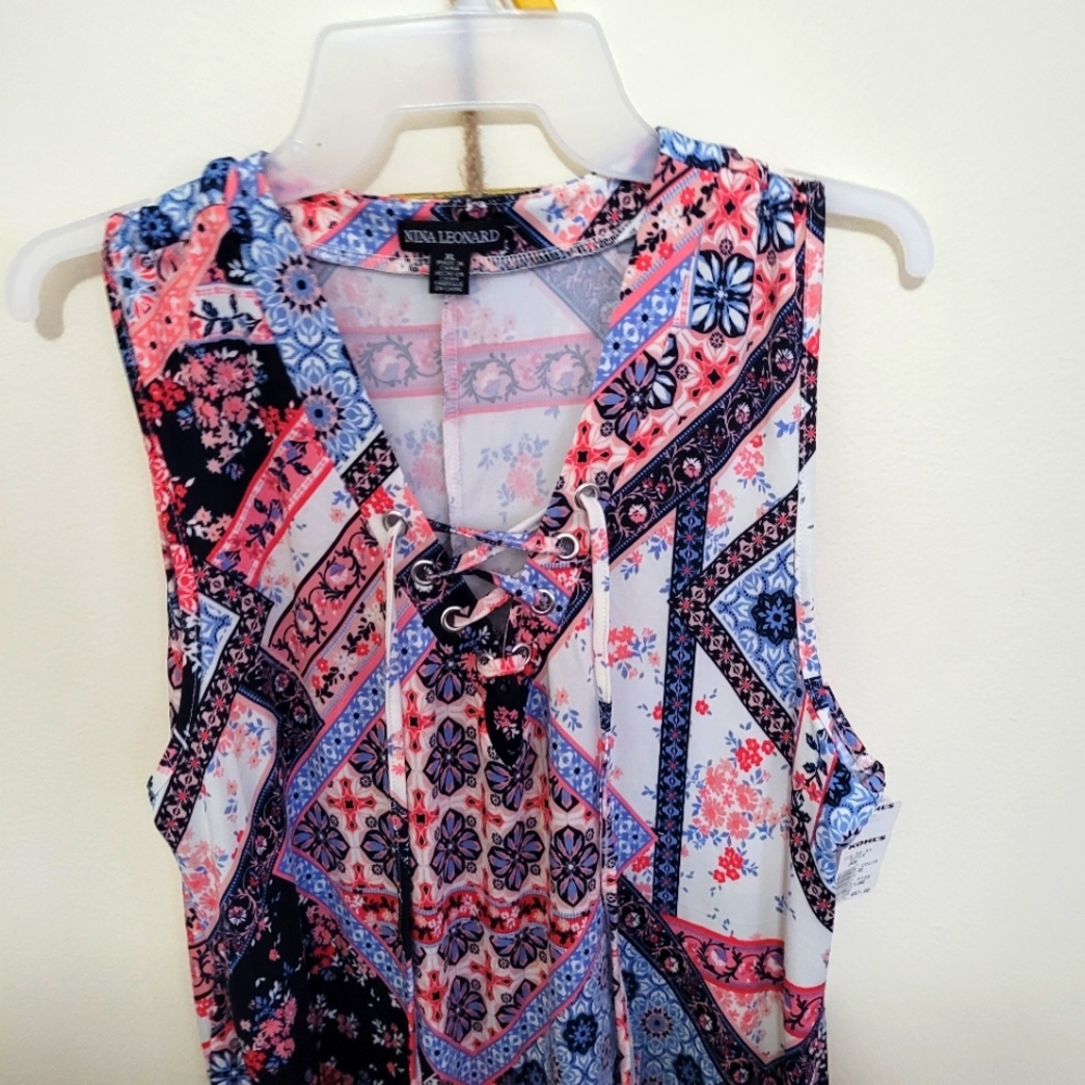 NINA LEONARD RED WHITE AND BLUE HANDKERCHIEF DRESS